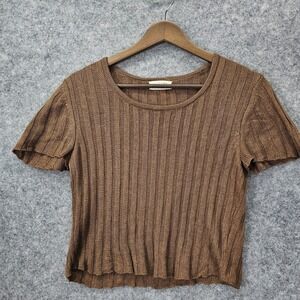 Peruvian Royal Alpaca Crop Top Ribbed Knit Women Small KORDAL Mulberry Silk PERU